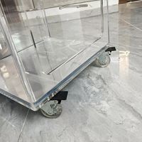 Chariot de service en acrylique verrouillable sur mesure avec tiroir, chariot roulant en lucite pour hôtel, chariot de service alimentaire
