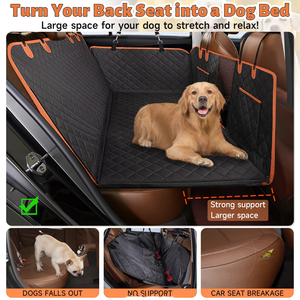 Housse de siège arrière pour chien avec hamac, support rigide, en coton Oxford imperméable, antidérapante, matelassée losanges, avec fenêtre en maille et rangement - Product Image 5