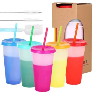 24oz रंग बदलते कप लंबा आइस्ड ठंड पुआल पीने के प्यारा गिलास कप पुन: प्रयोज्य प्लास्टिक Tumblers में थोक