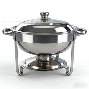 Réchaud de buffet rond en acier inoxydable avec couvercle, chauffage à l'alcool doré, équipement de maintien au chaud pour banquets d'hôtel - Product Image 4