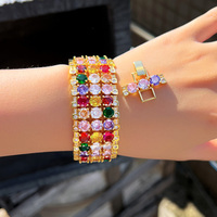Gelang Pernikahan Mewah Berlapis Emas Dubai dengan Batu CZ Berat, Multiwarna, Bulat, dan Zirkon Kubik Besar
