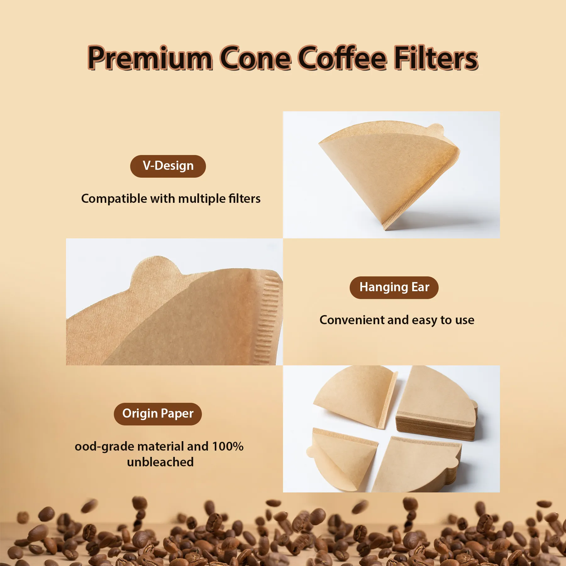 2-4 copo descartáveis filtros de papel cone para saco de café natural V02 estilo orelha suspensa