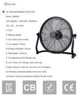 Ventilateur de sol rechargeable chaud de 16 pouces 5 lames de banane transparentes inclinaison réglable jaune noir électrique mécanique ménage