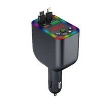 Cargador de Coche de Carga Súper Rápida con Protección Contra Sobrecalentamiento y Sobrevoltaje, Pantalla Digital, Transmisor FM, Cable Retráctil USB para V5.3