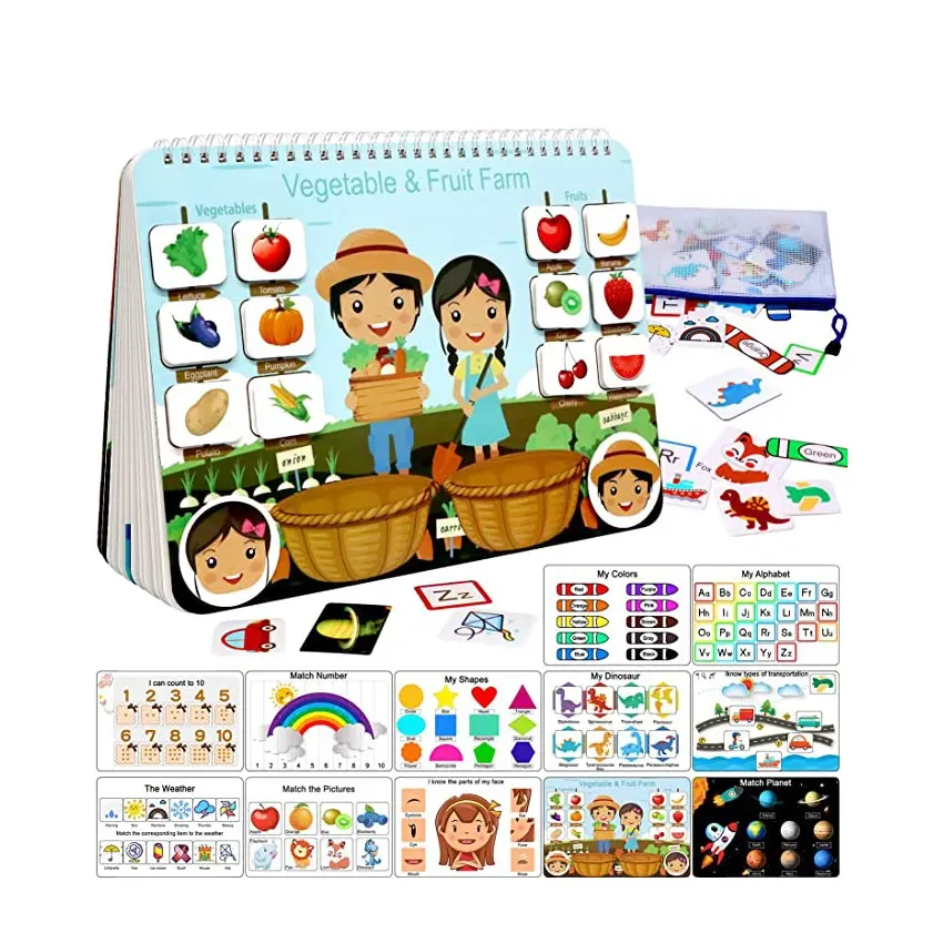 Livre d'activités pour enfants, jouets Montessori pour tout-petits autisme jouets sensoriels éducatifs 12 Pages classeur d'activités préscolaires pour tout-petits