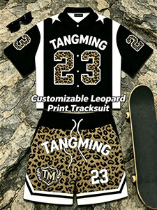 Conjuntos Coordinados de Verano 2026 de Alta Calidad Personalizados, Estampado de Leopardo, Estilo Hip Hop, 95% Algodón, 5% Elastano, 280GSM, <span class=keywords><strong>Chándal</strong></span> Informal para <span class=keywords><strong>Hombre</strong></span> - Product Image 1