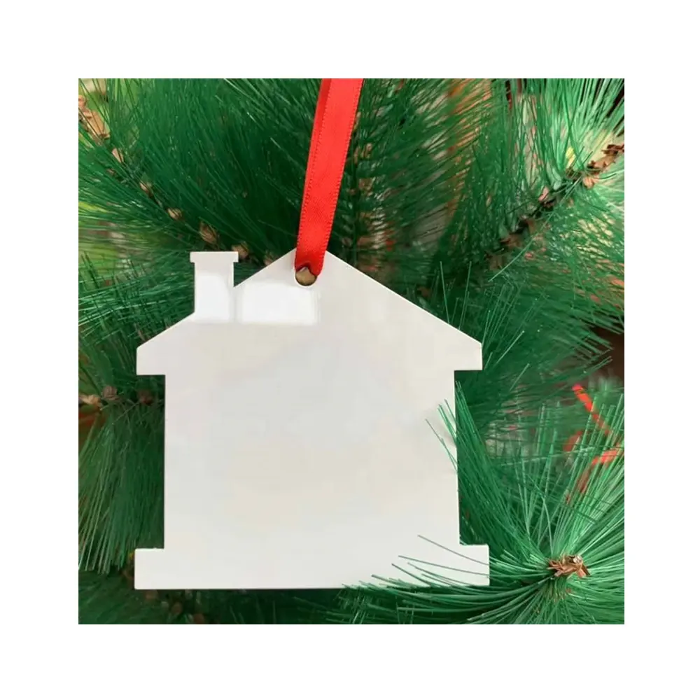 Promoção da Forma da Casa Ornamento Sublimação Em Branco Enfeite De Natal Personalizado de Metal Pingente para Decoração Do Feriado