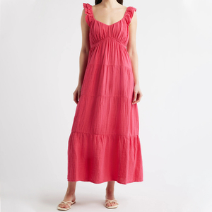 Abito lungo estivo personalizzato con logo, stile dolce, in chiffon con stampa digitale a gradazione, vita aderente, scollo all'americana, orlo asimmetrico - Product Image 4