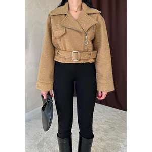 Abrigo de Cachemira Camel para Mujer, Tejido Minimalista, Cálido, Largo, Ropa de Abrigo - Product Image 3