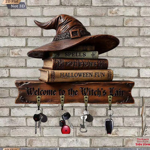 Porta Llaves <span class=keywords><strong>de</strong></span> Pared <span class=keywords><strong>de</strong></span> Madera con Diseño <span class=keywords><strong>de</strong></span> <span class=keywords><strong>Libro</strong></span> <span class=keywords><strong>de</strong></span> Hechizos y Sombrero <span class=keywords><strong>de</strong></span> <span class=keywords><strong>Bruja</strong></span> Vintage, Decoración para <span class=keywords><strong>el</strong></span> Hogar, Regalo, Venta al por Mayor - Product Image 3