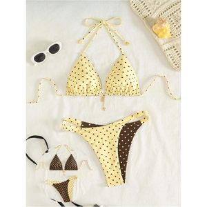 FOXA Women's 2 Piece Reversible Polka Dot <b>Bikini</b> <b>Set</b> Halter <b>String</b> High Cut Thong Swimwear Resort Wear - Product Image 3
