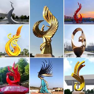 Escultura de Fénix de Acero Inoxidable para Exteriores, Alas Metálicas Abstractas de Forma Irregular, Montaje en Suelo, Arte Paisajístico Hecho a Mano - Product Image 5