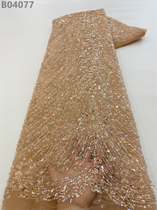 Tela de encaje bordada con cuentas de purpurina púrpura, tela de encaje con cuentas de lentejuelas para vestido de fiesta de boda - Product Image 2