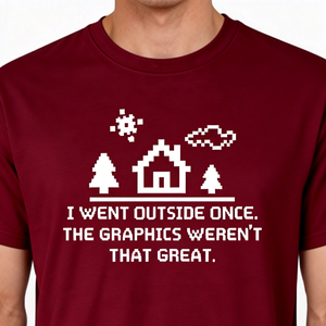 Maglietta da uomo Retro Pixel Gamer con slogan divertente: Andai fuori una volta e i grafici non erano fantastici, in cotone - Product Image 6