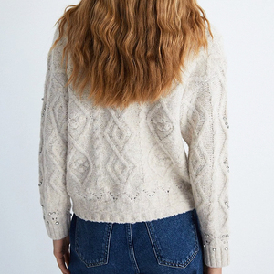Cárdigan de Punto de Lujo para <span class=keywords><strong>Mujer</strong></span> con Cuentas, Suéter Vintage de Cuello en V con Trenzas, Chaqueta Suave y Esponjosa con Adornos Florales 3D - Product Image 4