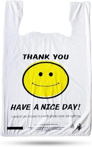 Sac de t-shirt imprimé flexo recyclable pour petite entreprise supermarché avec poignées sacs d'épicerie en plastique - Product Image 2