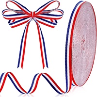 Ruban gros-grain double face OKAY 1cm 1.5cm 2cm 2.5cm 3cm 3.8cm à rayures rouges, blanches et bleues pour badges, médailles, emballages cadeaux patriotiques