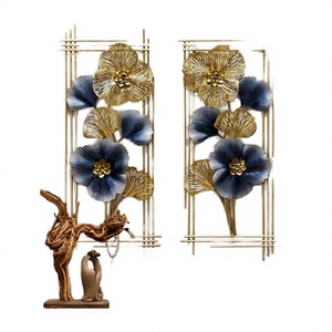 Orrizen Set 2 Gold Finish Modern Twin <b>Frame</b> Metal <b>Wall</b> Art Large 33"-40" Elegant Floral Design Durable Washable <b>Wall</b> Hangings - Product Image 4