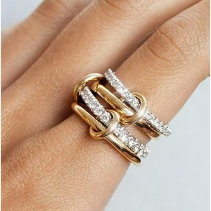 Cubic Zirconia <b>Stacked</b> <b>Ring</b> 18k Gold Plated Titanium Steel Geometric Design Women's Fashion Jewelry Anniversary Gift - Product Image 1