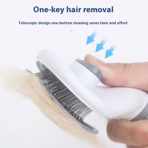 Creme-colorido ABS plástico de um botão automático de depilação pente <span class=keywords><strong>Pet</strong></span> Grooming escova para cães e gatos Gel modelo caixa embalada - Product Image 2