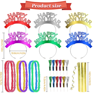 Bonne année fête <span class=keywords><strong>Photo</strong></span> accessoires diadèmes casquettes métalliques chapeaux Leis <span class=keywords><strong>et</strong></span> collier de perles éruptions fabricants de bruit corne lunettes fournitures - Product Image 6
