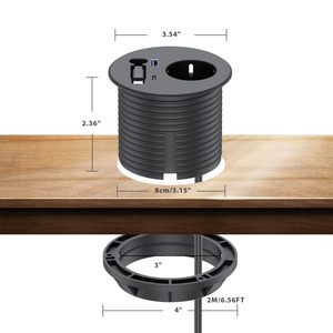 Prise de <span class=keywords><strong>bureau</strong></span> encastrée standard UE 80 mm, prise de <span class=keywords><strong>bureau</strong></span> industrielle, ABS, câble USB C rétractable 20 W, multiprise de table - Product Image 3