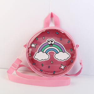 <span class=keywords><strong>Mochila</strong></span> Redonda Linda para Niñas Pequeñas - Parte Delantera <span class=keywords><strong>Transparente</strong></span> de PVC con Parte Trasera de Poliéster Rosa, Correa Cruzada o de Hombro Ajustable - Product Image 1