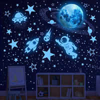 Autocollants muraux personnalisés avec étoiles brillantes, galaxie, astronaute, fusée, vaisseau spatial, planète, extraterrestre, écologiques, imperméables, décoration de chambre d'enfant