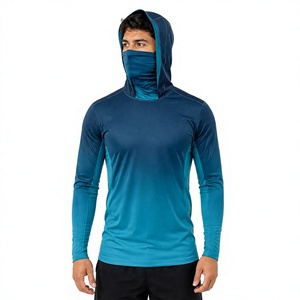 Camiseta de Pesca con Capucha de Secado Rápido para Hombre, Protección UV, con Máscara Facial, Azul Sólido, Manga Larga, Sudadera Personalizada - Product Image 1