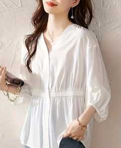 Último diseño Top Trending Pure 100% Cotton Frunt Open 3/4 Slvees Shirt para mujer Use Color blanco y negro Fabricante indio - Product Image 1