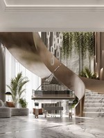 Escalier en colimaçon double hélice pour bâtiment commercial, escalier en spirale avec éclairage LED et garde-corps en verre