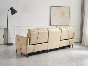Canapé-lit électrique inclinable trois places en cuir véritable, ensemble de canapés modernes avec fonctions de massage et de refroidissement et structure métallique - Product Image 6