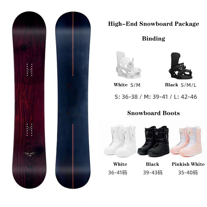 Chapa de madera veteada + ribete + botas de snowboard