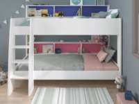 Lit superposé moderne en bois massif, entièrement blanc, écologique, gain de place, pour adultes et enfants, utilisation en chambre à coucher
