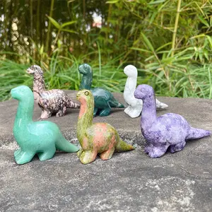 Animales de Jade de cristal Natural tallados a mano, artesanía curativa pulida de 2,5 pulgadas, dinosaurio tallado de cristal para regalos