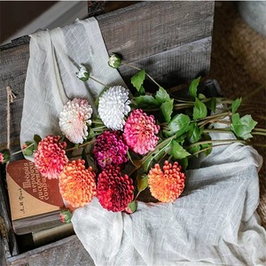 Plantes artificielles de haute qualité en soie, dahlias et chrysanthèmes blancs et roses pour la décoration florale de Noël et d'Halloween, pour la maison et les mariages - Product Image 4