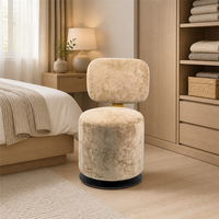 Taburete de Maquillaje Redondo Tapizado de Diseño Nórdico, Tela de Peluche Suave y Soporte Metálico Resistente con Acabado Dorado