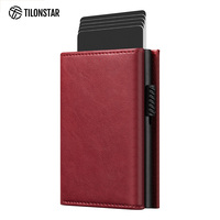 Dompet Pop Up RFID Kulit dengan Penutup Aluminium, Tempat Kartu Kredit, Dompet Kartu Bisnis, Logo Custom, Warna Baru