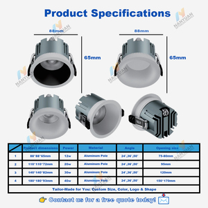 24 ° /36 ° /50 °   <span class=keywords><strong>Spot</strong></span> LED encastré anti-éblouissement, <span class=keywords><strong>étanche</strong></span> <span class=keywords><strong>IP65</strong></span>, 3 températures de couleur, dimmable, pour l'éclairage d'hôtels, de maisons et de commerces - Product Image 6