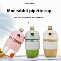 Nouveauté pour la rentrée scolaire : vente en gros de tasses à café en verre portables de grande capacité, style classique, avec un adorable motif de lapin de dessin animé