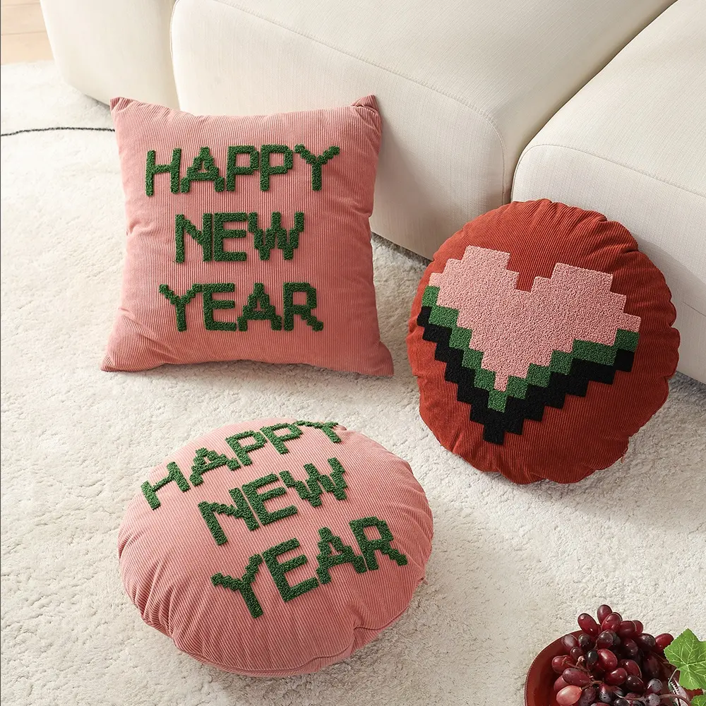 2023 valentines day gift corduroy embroidery throw pillow cover loving heart red round decor cushion cover