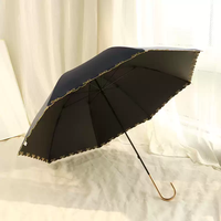 Parapluie Droit Femme Anti-UV 90cm Protection 100% UV UPF50+ Léger Durable Anti-Vent Baleines en Fibre de Verre Ouverture Manuelle