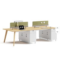 Table de travail de bureau moderne à 4 places avec pieds métalliques et serrure à code, facile à assembler, durable pour poste de travail en cubicle