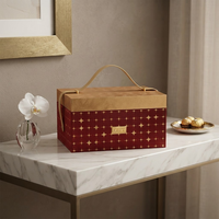 Caja de Regalo de Lujo Personalizada con Asa de Cuero, Estuche Rígido Rojo y Dorado para Regalos Navideños, Promoción de Marca Boutique