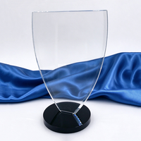 Plaque de récompense en cristal transparent exquis, personnalisable, avec base ronde noire, pour souvenir d'entreprise