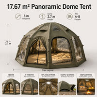 Tente de glamping gonflable quatre saisons, dôme panoramique de 5 m de diamètre, convient à 4 à 8 personnes, 3 portes, 5 fenêtres, protection UV50+, bâche de pluie incluse, montage rapide