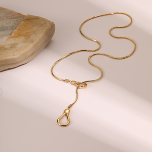 Collar ajustable de acero inoxidable chapado en oro real de 18k, estilo europeo y americano, cadena larga para suéter, accesorio de eslabones. - Product Image 3