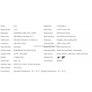 Nouveau panneau LCD industriel FHD 18.5 pouces 1920*1080, Original, en Stock, pour contrôle industriel, affichage médical et commercial, G185HAN01.1 - Product Image 4