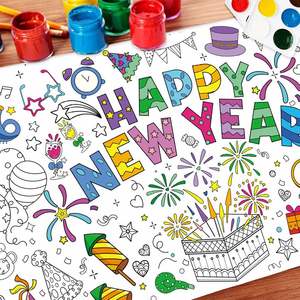 2026 Happy New Year Paper <b>Poster</b> Coloring Tablecloth DIY Disposable Table Cover for Kids Playing - Product Image 1