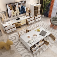 NOVA Meuble TV en marbre moderne Planche cannelée en bois Design Centre de divertissement Table Mobilier de maison Armoire de rangement pour salon